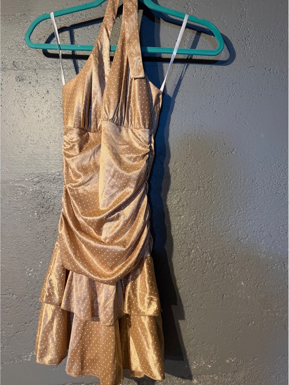 Boohoo Gold Polka Dot Halter Dress Size S